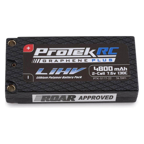 Caloosa Trains And Hobbies ProTek RC Parts & Accessories PTK-5117-22, ProTek RC 2S 130C Low IR Si-Graphene + HV LCG Shorty LiPo Battery (7.6V/4800mAh) w/5mm Connectors (ROAR Approved)