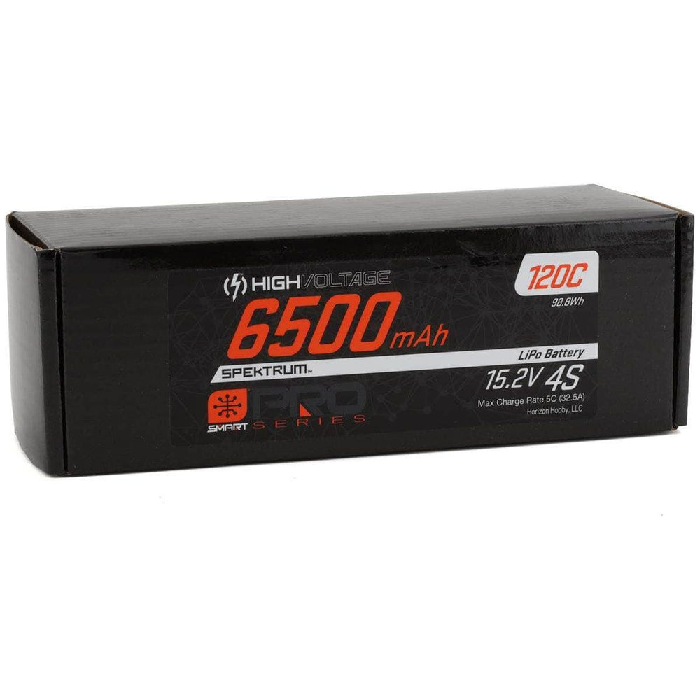 Caloosa Trains And Hobbies Spektrum Batteries & Chargers SPMX64S120HT, Spektrum RC 4S Smart Pro Race Hardcase HV-LiPo 120C Battery (15.2V/6500mAh) w/5mm Bullets