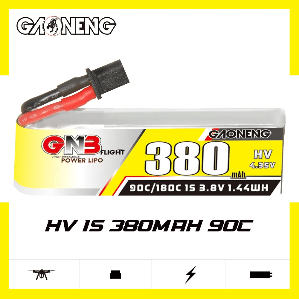 GNB Battery Gaoneng GNB 3.8V 1S 380mAh 90C LiHV Whoop/Micro Battery w/ Cabled - A30