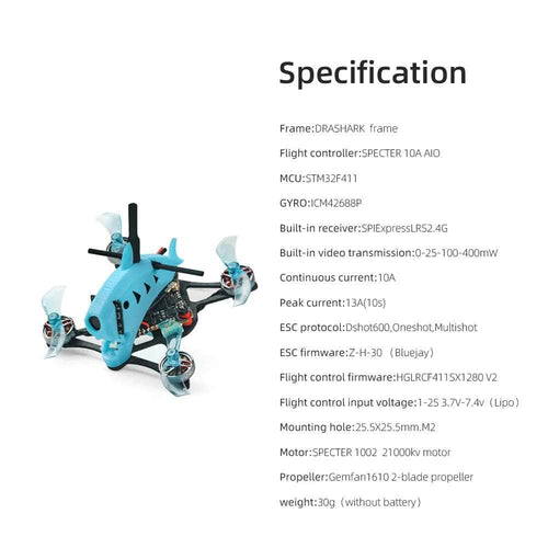 HGLRC Quad HGLRC BNF Drashark 1S 1.6" Analog Toothpick Micro Quad - ELRS 2.4GHz