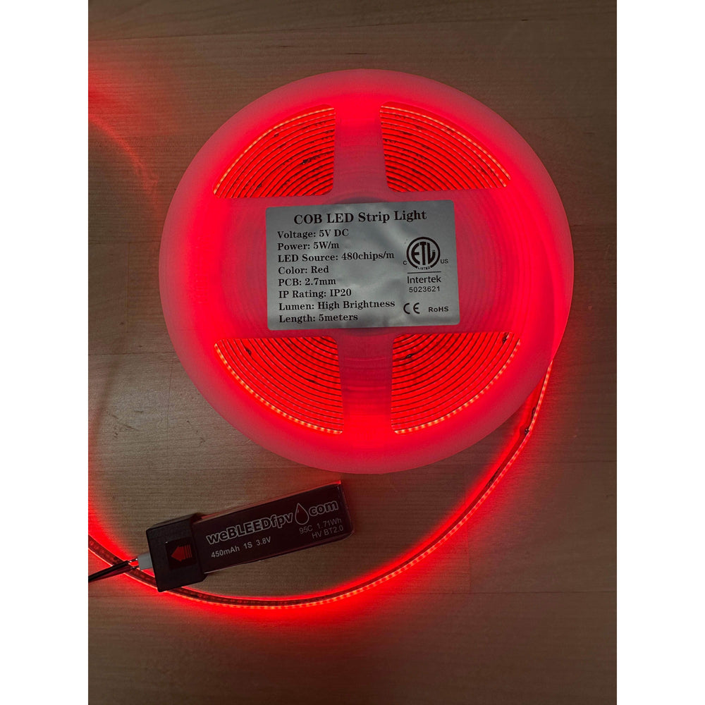 weBLEEDfpv GATES & ACCESSIORES 2.7MM WIDE - 5V COB LED Strip Light 5Meter Rolls, 16.4 Feet