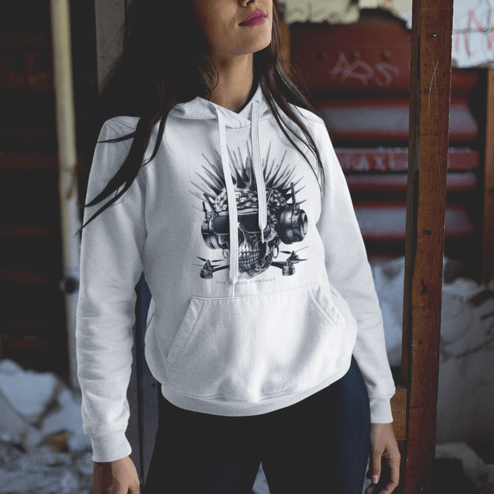 WREKD Co. Cyberpunk FPV Skull Unisex Hoodie by WREKD Co. - Choose White or Black