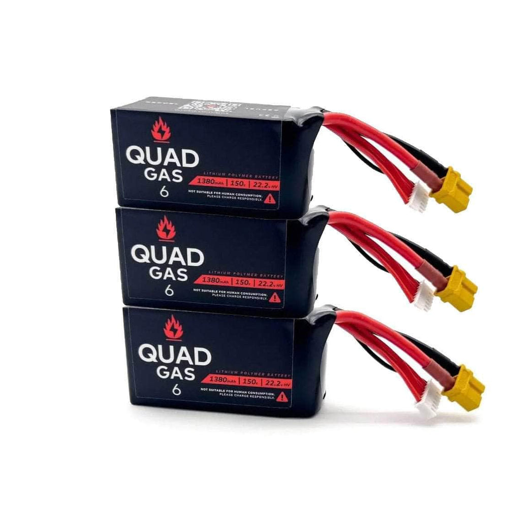 WREKD Co. Battery Quad Gas 6S 1380mAh 150c LiPo Battery (3 pack) - Choose Red or Black