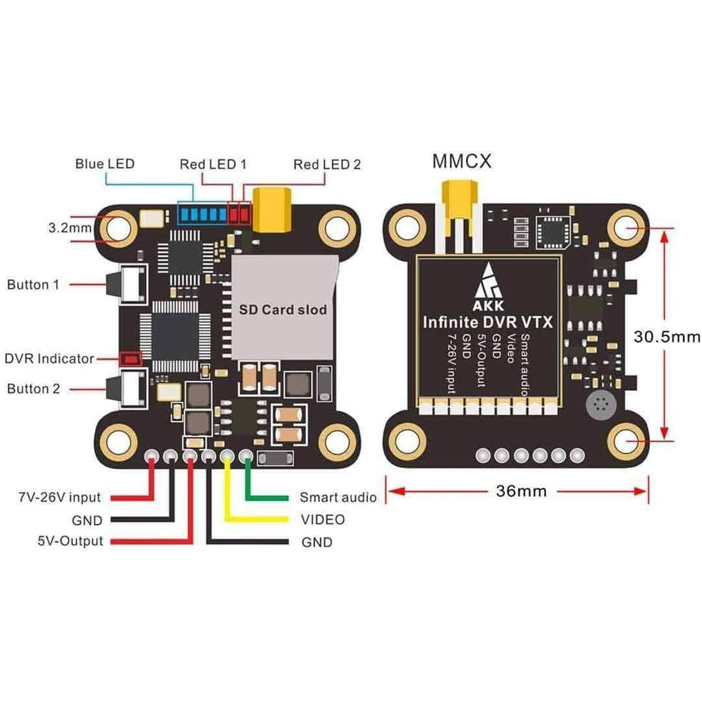 AKK VTX AKK Infinite DVR 30x30 25-1000mW 5.8GHz VTX - MMCX