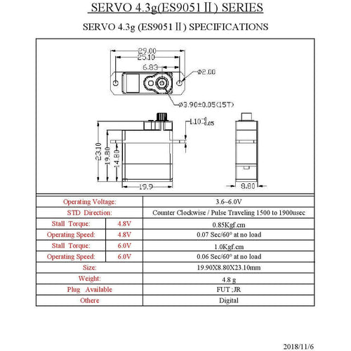 EMAX Servo EMAX ES9051 4.3g Digital Mini Servo